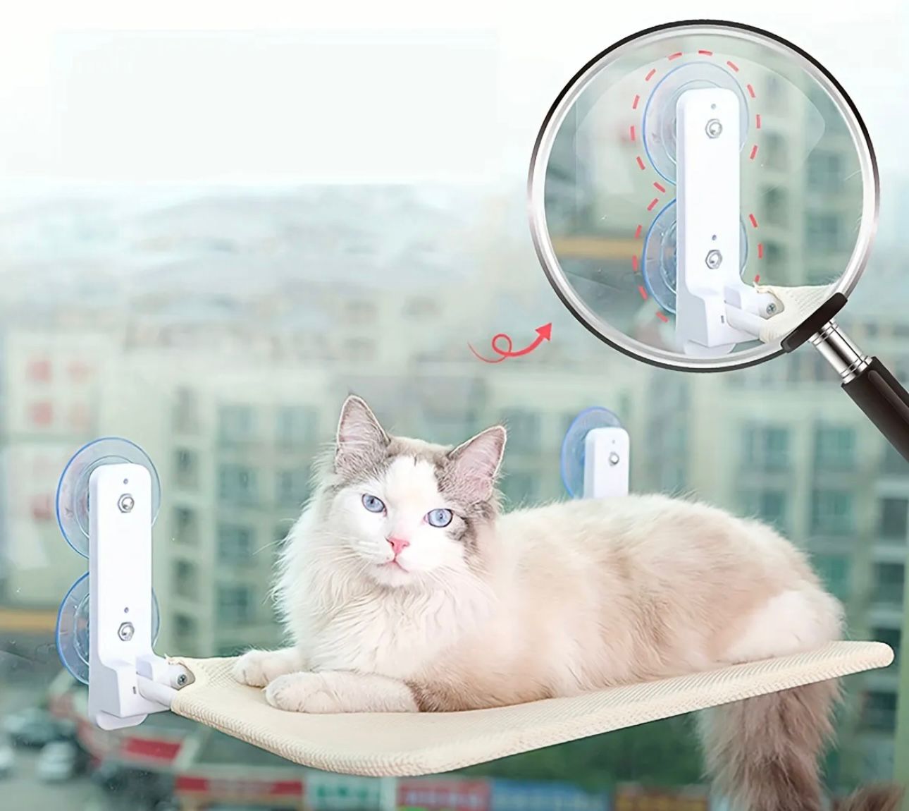 Hamaca para gatos con ventosas ultra resistentes – ¡el mejor mirador felino! 🐾