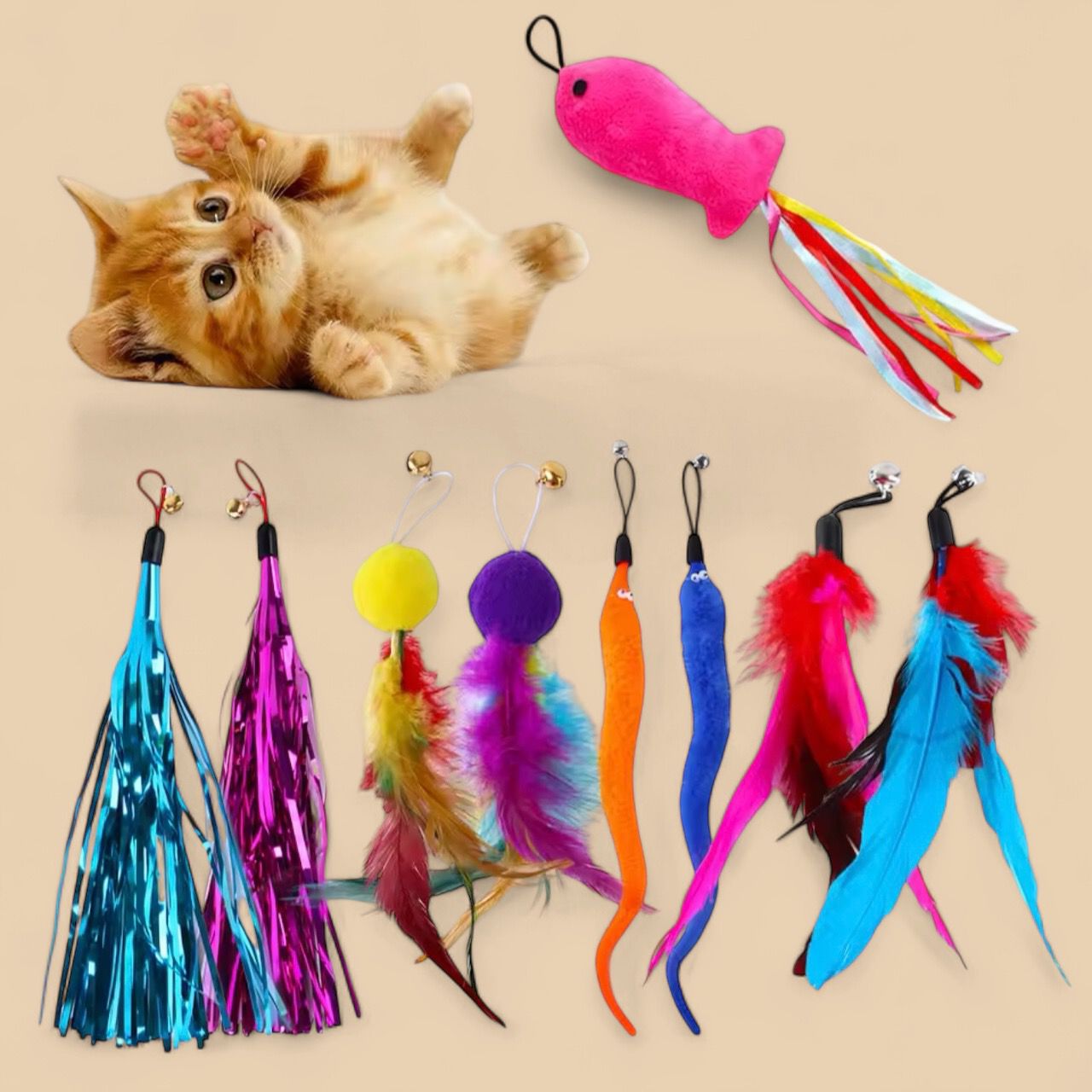 Varita para michis con ventosa, incluye 3 plumillas extras.