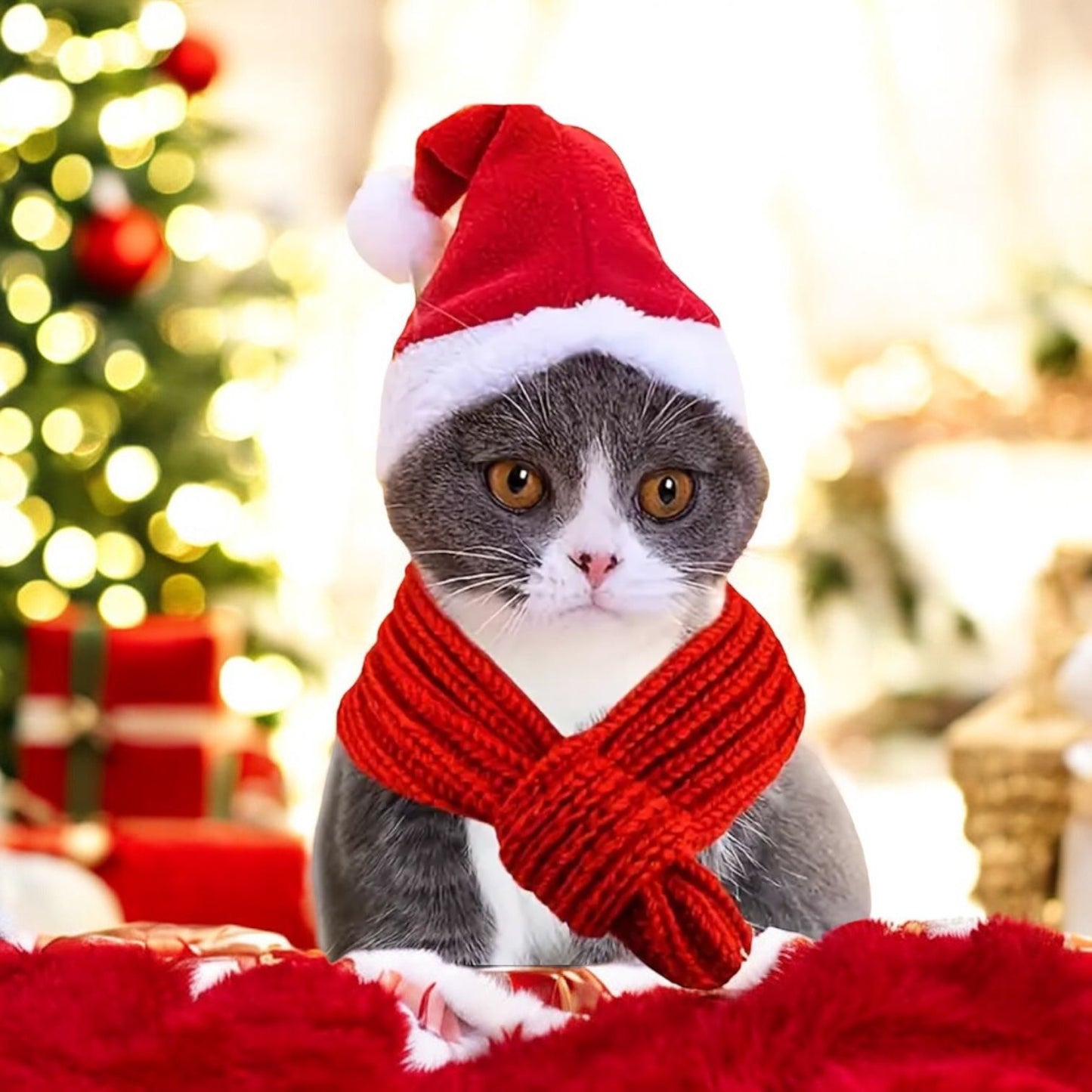 Set Navideño: Gorrito y Bufanda Tejida para Mascotas