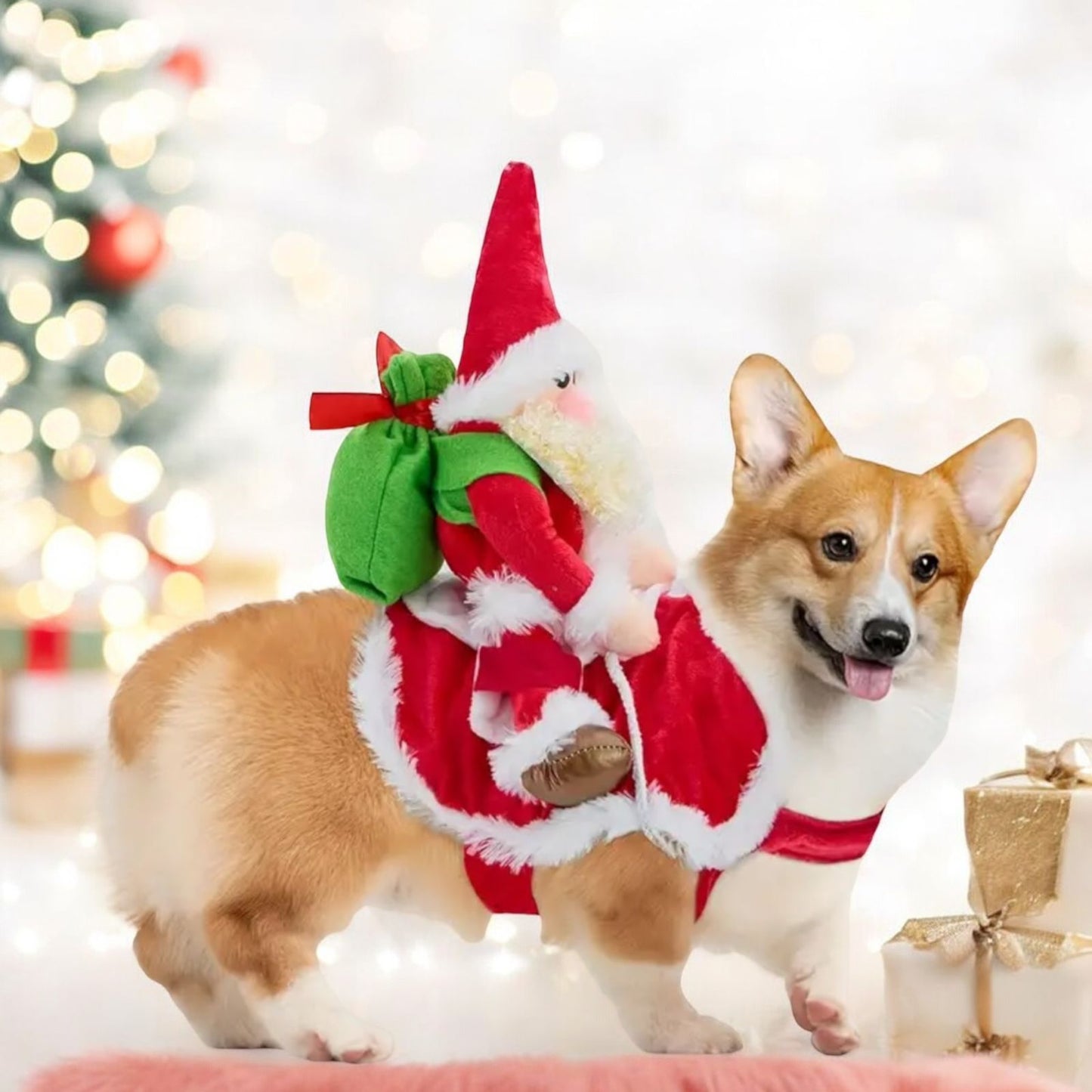 Traje navideño para mascotas con Santa Claus a bordo