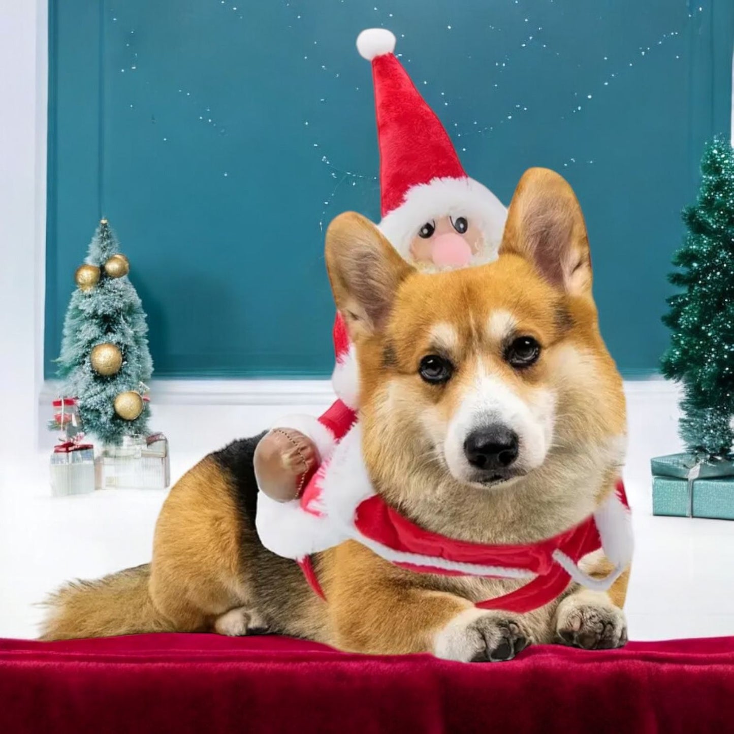 Traje navideño para mascotas con Santa Claus a bordo